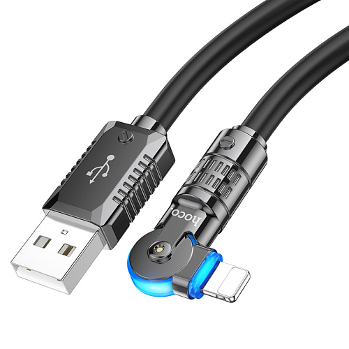 USB дата кабель Lightning, HOCO, U118, Разъем можно поворачивать на 180°, черный