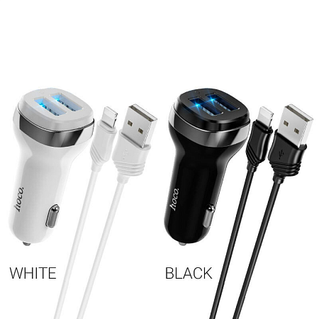 Автомобильное зарядное устройство, 2 USB 2.4A (Z40), HOCO, белый