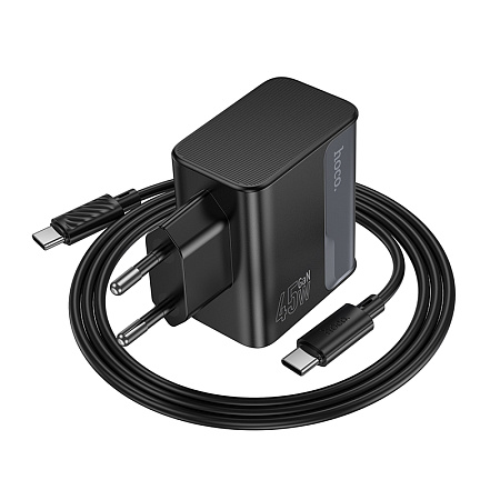 Сетевое зарядное устройство, 1 PD 45W + 1 USB 3.0 QC (CS74A), HOCO, Type-C to Type-C, черный