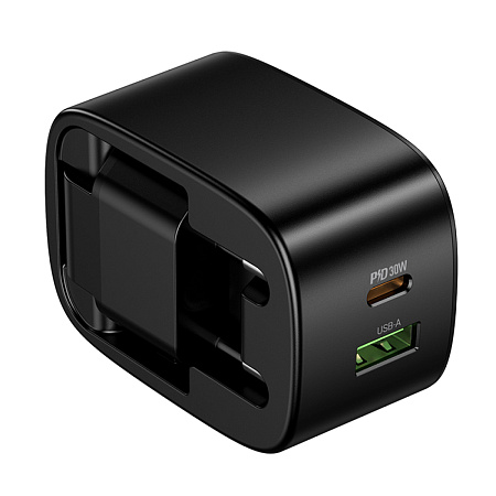 Сетевое зарядное устройство, 1 PD 30W + 1 USB 3.0 QC (CS102A), HOCO, складное, черный