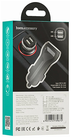 Автомобильное зарядное устройство, 2 USB 2.4A (Z40), HOCO, черный