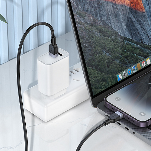 Кабель Lightning to Type-C (PD), HOCO, X109, 1м, силиконовый, черный