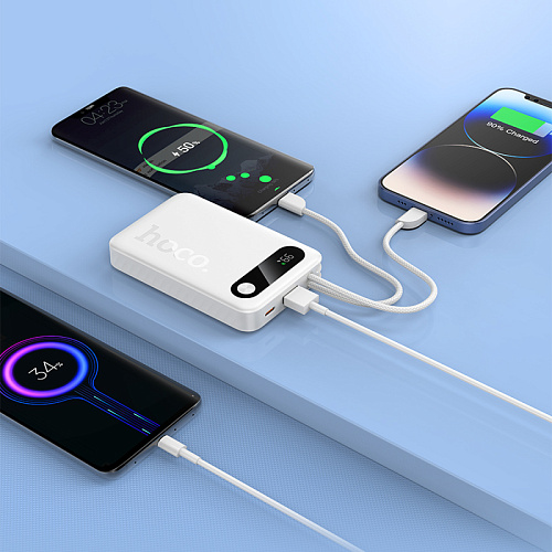 Универсальный Доп. Аккумулятор 10000mAh, J171, HOCO, выход: 1 USB (22.5), 1 PD (20W), с двумя кабелями, черный