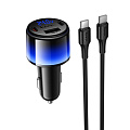 Автомобильное зарядное устройство, 1 USB 5V/2.4A + 2 PD 45W (Z69B), HOCO, кабель Type-C to Type-C, с дисплеем, черный