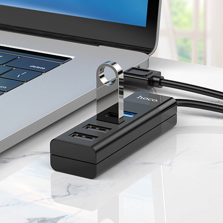 USB Хаб (HB25) c 1 USB на 1 USB 3.0 + 3 USB 2.0, HOCO, черный