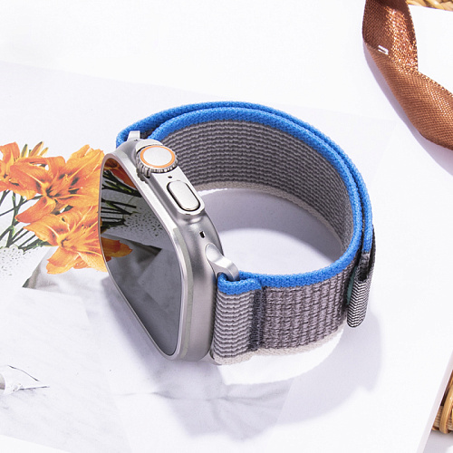 Ремешок на руку для Apple Watch 44/45/46/49 мм, HOCO, WA14, нейлоновый, синий с серым