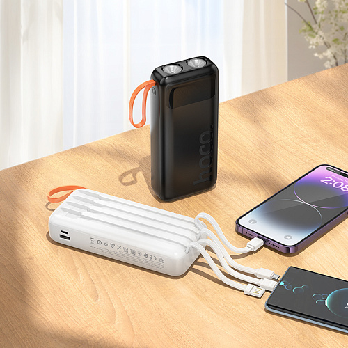 Универсальный Доп. Аккумулятор 20000mAh, J151A, HOCO, выход 4 кабеля: Micro, Type-C, Lightning, USB, черный