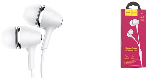 Проводные наушники M76 Maya universal earphones, HOCO, вакуумные с микрофоном, белые
