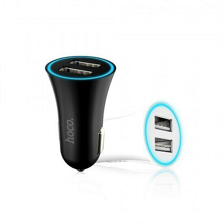 Автомобильное зарядное устройство, 2 USB 2.4A (UC204), HOCO, черный