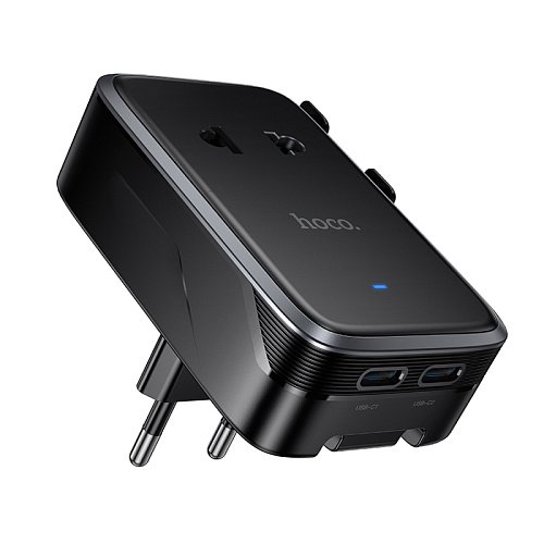 Переходник на розетку (все виды), 2 PD+1 USB, AC35, HOCO, черный