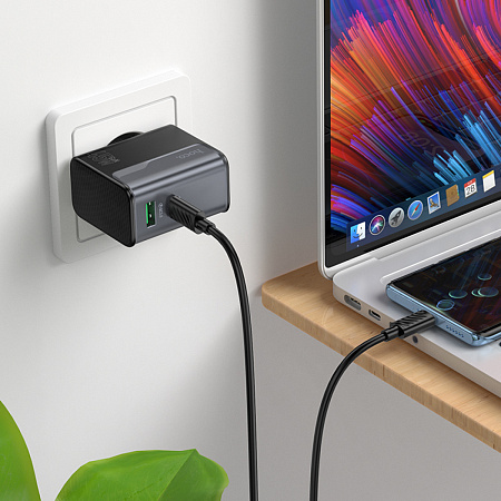 Сетевое зарядное устройство, 1 PD 45W + 1 USB 3.0 QC (CS74A), HOCO, черный