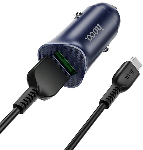 Автомобильное зарядное устройство, 2 USB 3.0 QC (Z39), 18W, HOCO, кабель Micro, черный