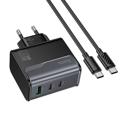 Сетевое зарядное устройство, 2 PD 70W + 1 USB 3.0 QC (CS75A), HOCO, Type-C to Type-C, черный