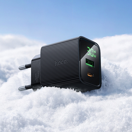 Сетевое зарядное устройство, 1 PD 30W + 1 USB 3.0 QC (CS84A), HOCO, с дисплеем, черный