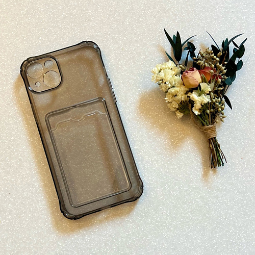 Чехол силиконовый для iPhone 15 Plus (6.7), с карманом для карты, с защитой камеры, X-CASE, затемненный