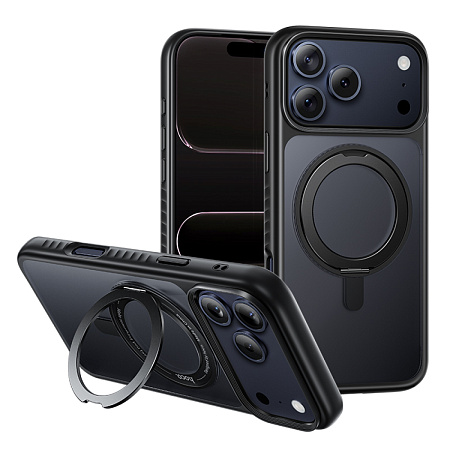 Чехол для iPhone 18 Pro Max / 17 Pro Max, TPU + PC board, Магнитный (MagSafe), с подставкой, AS1, HOCO, черный