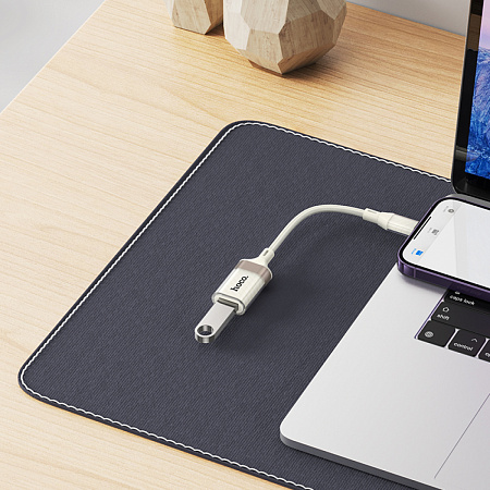 Переходник OTG Lightning, Lightning (папа) на USB 2.0 (мама), UA39, HOCO, белый