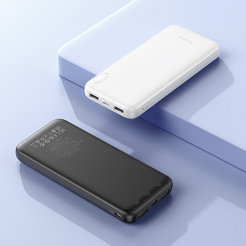 Универсальный Доп. Аккумулятор 10000mAh, J128, HOCO, выход: 2 USB (5V/2A), белый