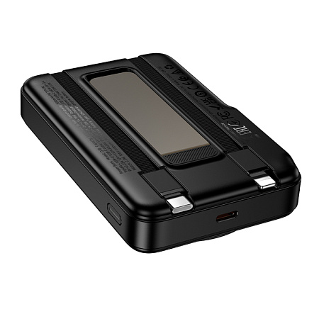 Универсальный Доп. Аккумулятор 10000mAh, Q48, HOCO, 1 PD 20W, MagSafe, кабели: Type-C, Lightning, подставка, черный