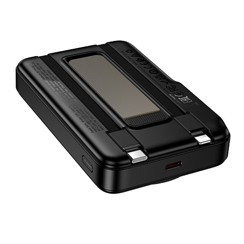 Универсальный Доп. Аккумулятор 10000mAh, Q48, HOCO, 1 PD 20W, MagSafe, кабели: Type-C, Lightning, подставка, черный