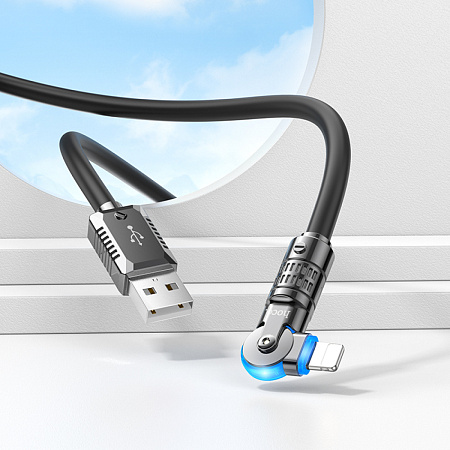 USB дата кабель Lightning, HOCO, U118, Разъем можно поворачивать на 180°, черный