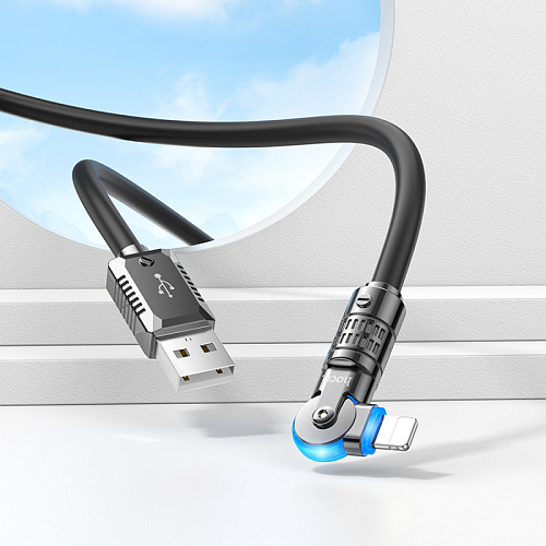 USB дата кабель Lightning, HOCO, U118, Разъем можно поворачивать на 180°, черный