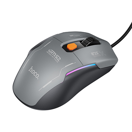 Проводная мышь игровая с RGB подсветкой, GM52, HOCO, вес 92 г, черный с серым