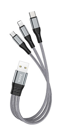 USB дата кабель Lightning+Micro+Type-C, X47, HOCO, серый