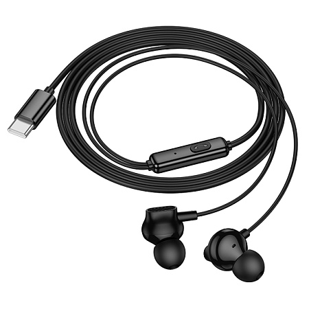 Проводные наушники M117, с микрофоном, Type-C, HOCO, вакуумные, черные