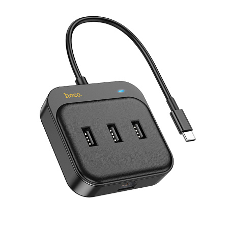 USB Хаб (HB35) с 1 Type-C на 3 USB 2.0+RJ45, HOCO, L=0.2M, черный