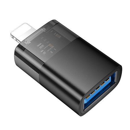 Переходник OTG Lightning, Lightning (папа) на USB (мама), UA36, HOCO, черный