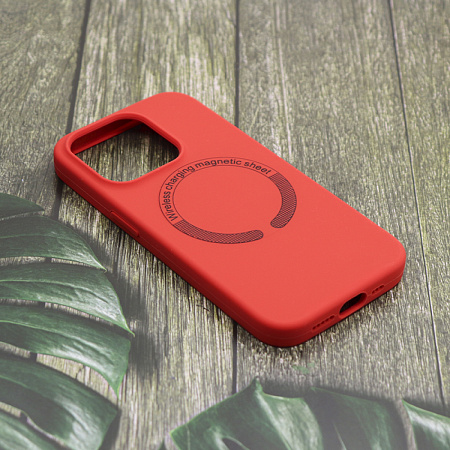 Чехол-накладка для iPhone 15 Pro, Silicon Case, магнитный (MagSafe), без лого, X-CASE, красный