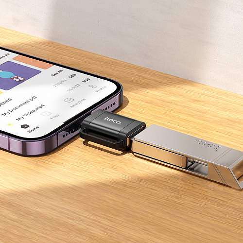 Переходник OTG Lightning на USB, UA31A, HOCO, черный