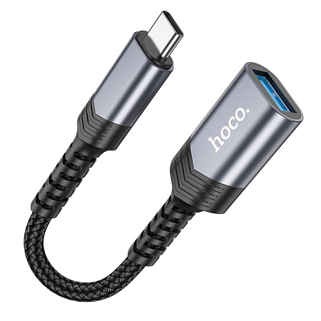 Переходник Type-C (папа) - USB-A 3.0 (мама), UA24, HOCO, с проводом, черный