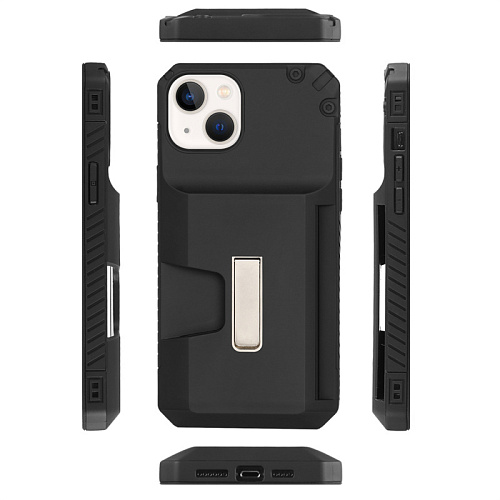 Чехол силиконовый для iPhone 14 Plus (6.7), с карманом для карты, противоударный с подставкой, DU DU, черный