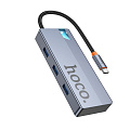 USB Хаб (HB50) с 1 Type-C на HDTV+1 PD+3 USB 3.0, HOCO, серый