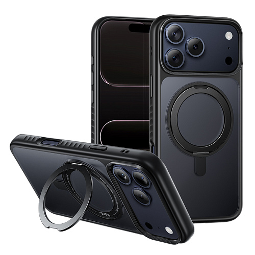 Чехол для iPhone 17 Pro Max, TPU + PC board, Магнитный (MagSafe), с подставкой, AS1, HOCO, черный