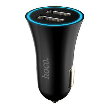 Автомобильное зарядное устройство, 2 USB 2.4A (UC204), HOCO, черный