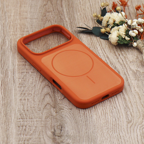 Чехол-накладка для iPhone 17 Pro Max, Silicon Case, магнитный (MagSafe), с дизайном, без лого, X-CASE, оранжевый