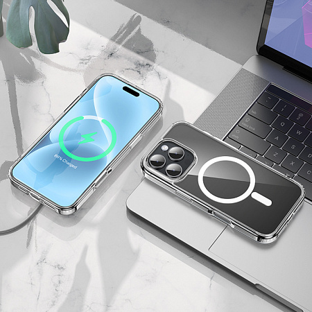 Чехол силиконовый для iPhone 16 Pro, Магнитный (MagSafe), HOCO, прозрачный