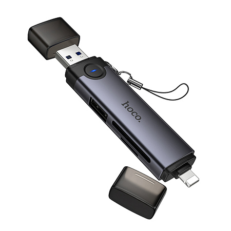 Картридер 3 в 1, USB/IP на SD/TF3.0+USB 2.0, HB56A, HOCO, серый