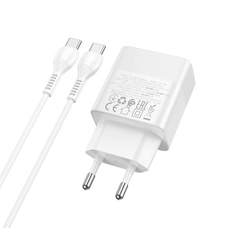 Сетевое зарядное устройство, 1 PD 30W + 1 USB 3.0 QC (CS112A), HOCO, Type-C to Type-C, белый
