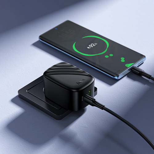 Сетевое зарядное устройство, 1 PD 20W + 1 USB 3.0 QC (CS101A), HOCO, Type-C to Type-C, складное, черный