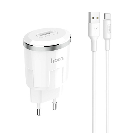 Сетевое зарядное устройство, 1 USB 2.4A (C37A), HOCO, Type-C, белый