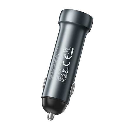 Автомобильное зарядное устройство, 2 PD 60W (Z54B), HOCO, металлический серый