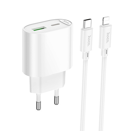 Сетевое зарядное устройство, 1 PD 20W + 1 USB 3.0 QC (C109A), HOCO, Type-C to Lightning, белый
