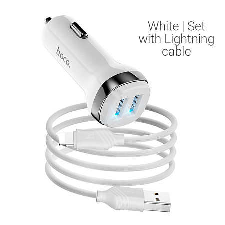 Автомобильное зарядное устройство, 2 USB 2.4A (Z40), HOCO, белый