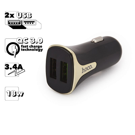 Автомобильное зарядное устройство, 2 USB 3.4A 18W QC3.0 (Z31), черный