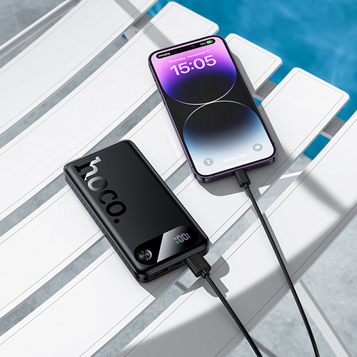 Универсальный Доп. Аккумулятор 10000mAh, J154, HOCO, выход: 2 USB (22.5), 1 PD (20W), черный