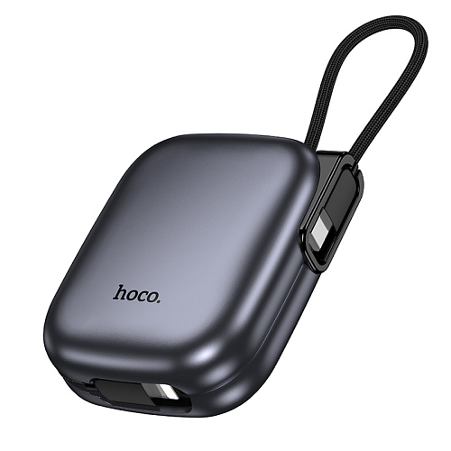Универсальный Доп. Аккумулятор 10000mAh, Q49, HOCO, выход 1 PD (20W), кабель: Type-C, Lightning, с дисплеем, серый